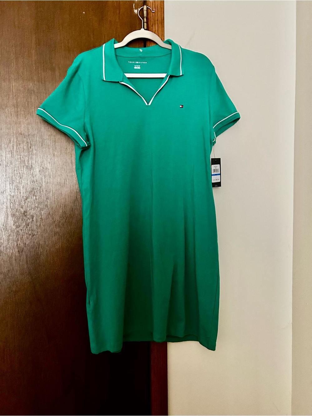 Tommy Hilfiger Teal Green Polo Dress with White Trim